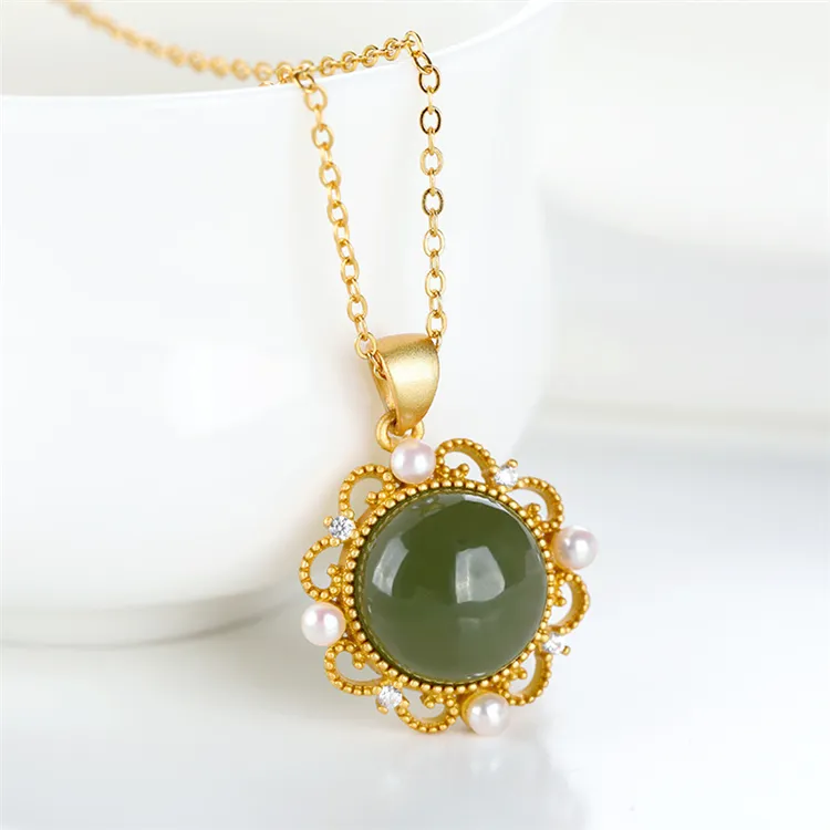Airisaigal — collier en jade plaqué or, pour femmes, bijoux en argent sterling S925, jade, perle, motif floral, élégant