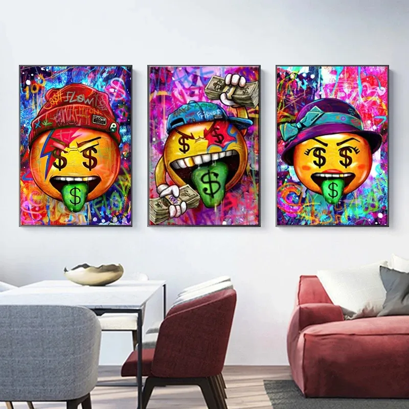 Pop Graffiti Art Money Dollars Tongue Canvas Painting Wall Art Posters Prints Wall Pictures para Living Room Home Cuadros Decor