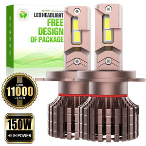Feux avant LED automobiles H4 F15A à dissipation thermique double tube en cuivre, 150W, extrêmement lumineux, 11000Lm, 6500K, 9-63V, pour véhicules routiers - Product Image 1