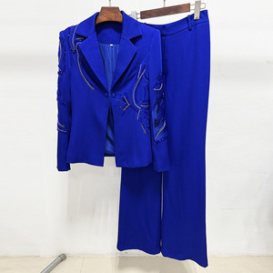 Conjunto de <span class=keywords><strong>Traje</strong></span> Azul Rey para Mujer al por Mayor OEM, Blazer con Cuentas y Pantalones, Elegante, Formal, a Medida, para Oficina y Eventos Nocturnos - Product Image 2