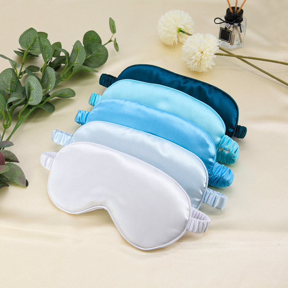 Оптовая продажа, роскошный, для путешествий, цветной, белый, регулируемый, многоразовый, с пользовательским логотипом, Шелковый наглазник для сна