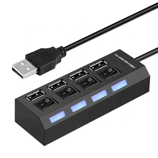 Mini 4 Ports Socket USB Hub Adapter Splitter Expansion Interface USB 2.0 Hubs With Independent Switch and LED for Computer