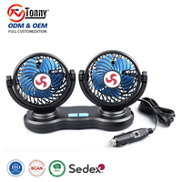Ventilateur de voiture double tête robuste 12V/24V à 3 vitesses, silencieux, avec boîtier en ABS pour camions, fourgonnettes et camping-cars
