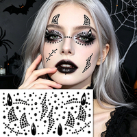 Autocollants de bijoux pour le visage d'Halloween, autocollants adhésifs en strass rouge et noir, cristaux pour les yeux, le corps et le visage, pour les fêtes et le maquillage de festival