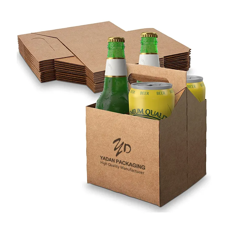 Boîte de paquet de bière en carton de papier imprimé personnalisé boîte d'emballage ondulé transporteur 4/6 boîte de papier de bouteille de vin avec poignée