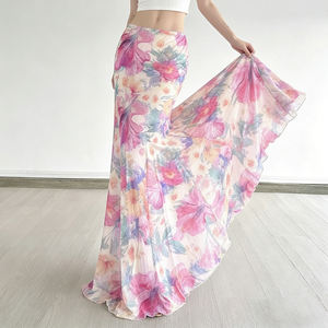 Jupe longue maxi en maille à imprimé floral coloré pour femme, taille basse, coupe sirène, légère et élégante, idéale pour les vacances d'été - Product Image 4