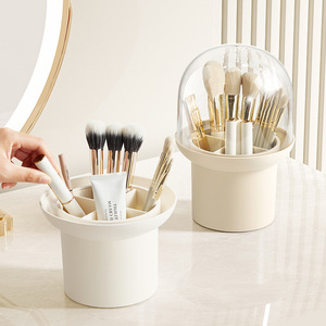 Cosmetic Storage Box With Compartments And Cover <b>Makeup</b> Brush Holder Desktop Organizer For Beauty Tools Ivory White - Product Image 1