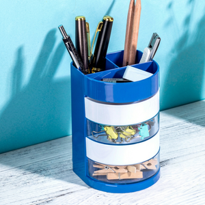 Deli Plastic Pen Holder 904 Multi Layer Storage Blue Office Desk Organizer - Product Image 1