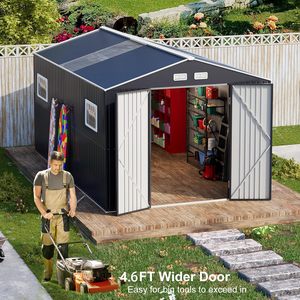 Cobertizo <span class=keywords><strong>de</strong></span> Almacenamiento Exterior <span class=keywords><strong>de</strong></span> 10x12 Pies, Estructura Reforzada, Cobertizo Metálico con Ventilación y Puerta con Cerradura, Cobertizos <span class=keywords><strong>Grandes</strong></span> para Almacenamiento <span class=keywords><strong>de</strong></span> Herramientas <span class=keywords><strong>de</strong></span> <span class=keywords><strong>Jardín</strong></span> - Product Image 5