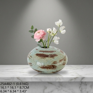 Vaso in Ceramica Piccolo Rotondo con Effetto Pennello e Texture Maculata, Smalto Blu-Marrone e Grigio, Decorazione Moderna da Tavolo, Vendita all'Ingrosso - Product Image 5
