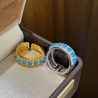 Cincin Terbuka Sederhana namun Elegan dari Perak Sterling 925 dengan Batu Turquoise Sintetis Perhiasan Mewah untuk Wanita yang Modis dan Bergaya