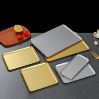 Plateau de service rectangulaire plat en acier inoxydable doré de style coréen pour grillades, sushis, collations, hôtels et événements