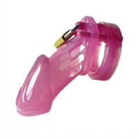 Cage à bite de chasteté masculine en plastique rose noir bon marché avec 5 dispositifs d'anneau de pénis Cage à pénis jouet sexuel de Bondage pour hommes serrure à bite
