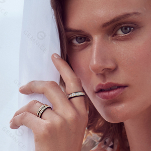 Anillo de banda de plata de ley 925 Gemnel con esmalte verde eternidad de 6 mm, chapado en oro con diamantes, joyería de lujo para mujer - Product Image 5