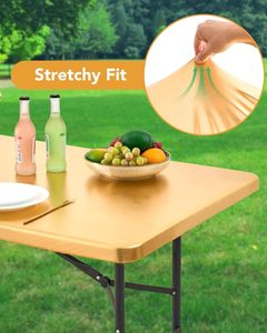 Mantel ajustable dorado para mesa rectangular, cubierta elástica plegable para mesa, resistente al agua, reutilizable para exteriores - Product Image 1