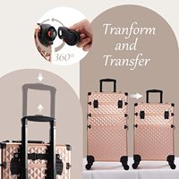 Valise de maquillage professionnelle 3 en 1 sur roulettes, valise trolley en aluminium avec roulettes à 360° °   Organisateur de cosmétiques sur roulettes avec serrure et clé
