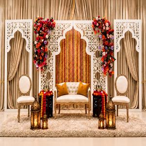 Luxury White Laser Cut <b>Backdrop</b> Panels for Wedding Stage Buy Elegant Indo-Arabic Nikkah Stage Laser Cut <b>Backdrop</b> - Product Image 1