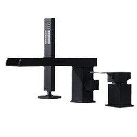 Robinet de baignoire cascade trois trous à montage sur pont, eau froide et chaude, avec ensemble de douche trois pièces en laiton et céramique, pour salle de bain