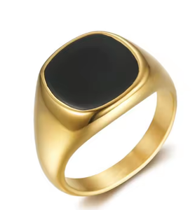 스테인레스 스틸 복고풍 개인 상감 천연 블랙 청록색 마노 남성용 반지 보석 - Product Image 5
