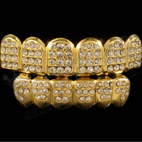 Blues rts grelha de bronze cheio de cristal, strass cristal cheio de strass cristal sem diamante grillz com strass para hip hop rapper jóias
