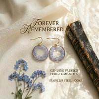 Anting Bunga Asli Buatan Tangan Resin Forget Me Not Model Bulat Anting Gantung Hipoalergenik Pengait Baja Tahan Karat Perhiasan