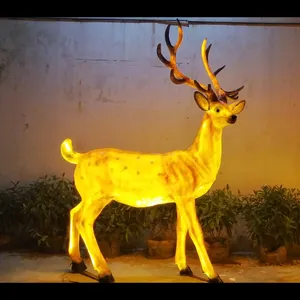 Diversões Parque Temático Feriado Gigante Decorações Ao Ar Livre Fibra De Vidro Resina LED Grande Natal 3D Cervos Escultura Motivo Luzes