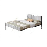 Lit plateforme en velours gris capitonné avec cadre en métal, taille Queen, pieds arrondis, butée de matelas, montage facile, idéal pour hôtels et appartements