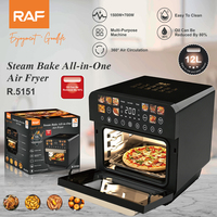 RAF R.5151 Horno de Vapor y Freidora de Aire Todo en Uno 12L 1500W + 700W con Circulación de Aire 360°, Fácil de Limpiar, Horno de Vapor y Freidora de Aire Negro para el Hogar