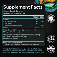 Complément alimentaire en gommes à mâcher à base d'extrait d'ashwagandha et de shilajit naturel végétalien, formule à marque privée, stimulant de la libido et équilibrant les hormones pour femmes