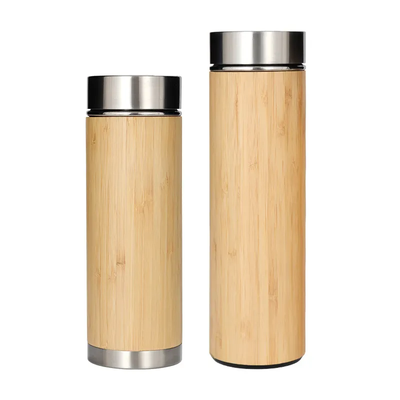 Serat Bambu Reusable Cokelat Kehitaman Cangkir untuk Kopi Stainless Steel Botol Air