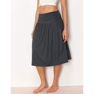 กระโปรงผ้าวิสโคสผสมใยไผ่ทรงเอไลน์เอวสูงความยาวระดับเข่าสำหรับผู้หญิง สไตล์ลำลองสำหรับฤดูร้อน มีกระเป๋า - Product Image 3