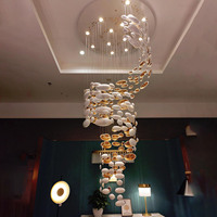 Projet de décoration d'intérieur Hôtel Villa Club Plafonnier Haut Doré Oeuf Blanc Créatif Grand Lustre en Verre pour Escalier Hall
