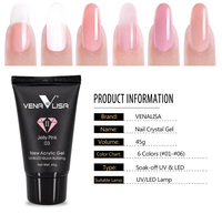 VENALISA 45G Gel Poly Cristal Sans HEMA Sans TPO Gel de Construction Rapide pour Ongles Sélection de 6 Couleurs Gel d'Extension pour Ongles