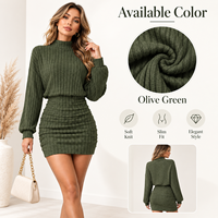 Robe sexy en tricot rayé à col montant et manches longues, style nouveau, moulante, personnalisée en usine pour femmes