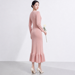 Robe longue plissée et froncée Miyake pour femme, coupe ajustée, élégante, ligne A, mi-longue, tissée 100 % polyester, antistatique, pour l'automne - Product Image 5