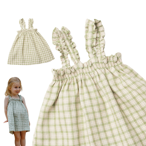 Vestito per Bambine Personalizzabile con Maniche in Cotone, Abbigliamento Casual per Bambini con Design a Righe e Quadri, Vendita all'Ingrosso di Abbigliamento per Bambine - Product Image 5