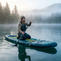Planche de SUP gonflable vert foncé avec bordure jaune, kit complet portable avec sac à dos OEM