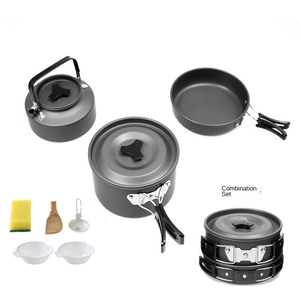 Tragbares Aluminium-<span class=keywords><strong>Camping</strong></span>-Kochgeschirr-<span class=keywords><strong>Set</strong></span> für 2-3 Personen Outdoor <span class=keywords><strong>Camping</strong></span> Wandern Picknick Kochtopf Kessel Leichtgewichtiges Kit - Product Image 5
