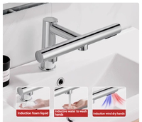Robinet de lavabo de salle de bain automatique moderne 3 en 1 avec capteur, valve en céramique, fonction de séchage et de savon