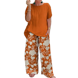 Conjunto de Dos Piezas para Mujer Talla Grande, Estampado de Leopardo, Ecológico, Transpirable, Top Holgado con Cuello Redondo y Pantalones Anchos, Atuendo Casual de Verano - Product Image 6