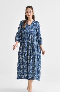 Robe longue en coton imprimé floral de couleur mélangée pour femmes à la mode avec bouton robe longue d'été pour les femmes - Product Image 5