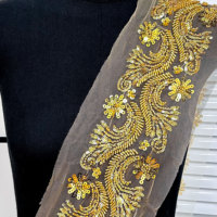 Sequin perlé broderie dentelle garniture or bordure florale à la main accessoires de couture de luxe pour robe Abaya robe de mariée tissu