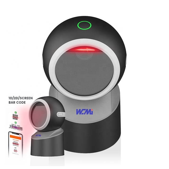 1D/2D QR Desktop Hands-Free USB Wired Omnidirectional Barcode Scanner for POS Systems, Supermarkets, and Bookstores