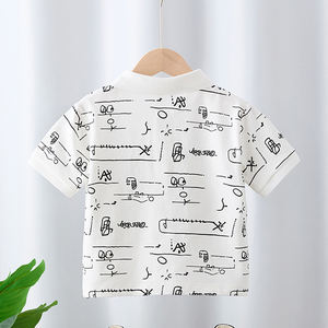 T-shirt à revers motif graffiti pour enfants, nouveau style 2026, polo à manches courtes pour garçons, haut d'été style coréen pour bébés - Product Image 2