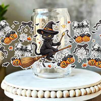 Autocollants décoratifs pour gobelets de 16 oz, thème Halloween, motif citrouille, impression UV DTF