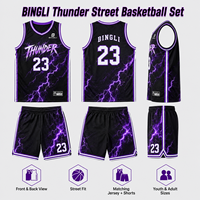 Maillot de basket-ball Streetwear personnalisé avec nom et numéro, sublimation intégrale, séchage rapide, léger, en mesh, Purple Lightning Thunder Street Fit