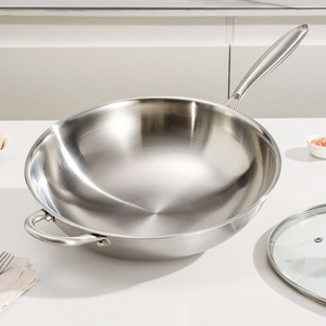 German Grade Stainless Steel <b>Wok</b> 30 Cm Thickened Uncoated For Induction Cooking Home Use - Product Image 1