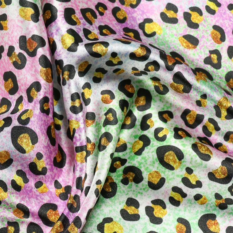Discount Price NO MPQ Custom Leopard Print Luxury Polyester Spandex Stretch Satin Fabric for Dress