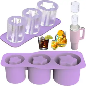Eiswürfelschale für Becherbecher, 3-teiliges zylindrisches Silikon-Eis-Schale für Gefrierschrank, einfaches Füllen und Entlassen von runder Eiswürfelschale