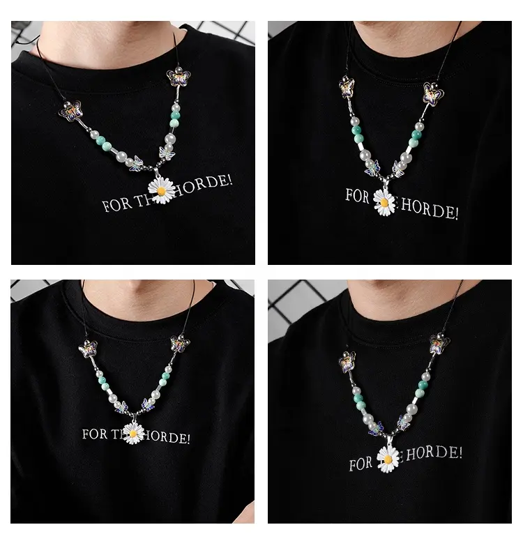 Craft Wolf Hiphop Hợp Thời Trang Trang Sức Charm Cá Nhân Bead Thanh Ngọc Trai Thép Không Gỉ Daisy Hướng Dương Bướm Chock Vòng Cổ